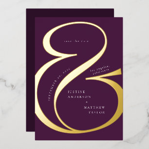 Invitation En Aluminium Typographie Ampersand Or Violet Foncé Enregistrer 