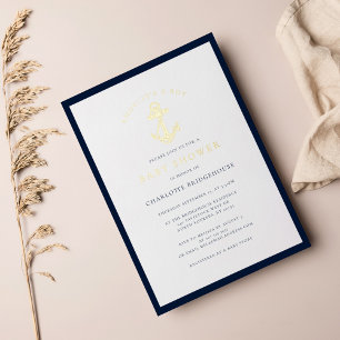 Invitation En Aluminium Typographie d'ancre nautique Garçon Baby Shower Or