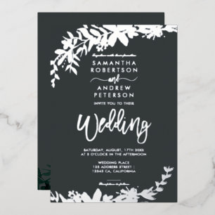 Invitation En Aluminium Typographie de script argenté Floral gris mariage