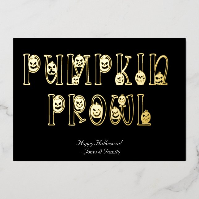 Invitation En Aluminium Typographie d'Halloween "Citrouille Prowl" (Recto)
