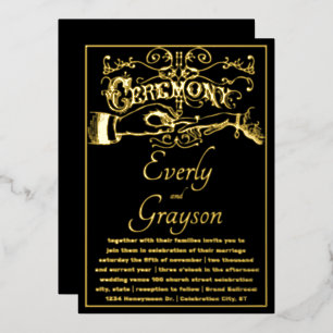 Invitation En Aluminium Typographie élégante victorienne Mariage noir or