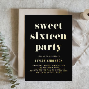 Invitation En Aluminium Typographie Gras Rétro Noir Anniversaire Sweet 16