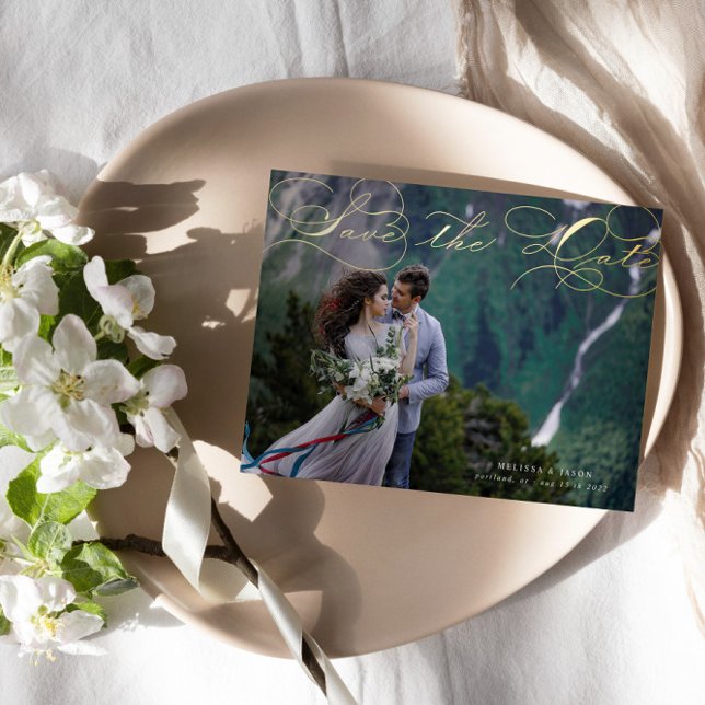 Invitation En Aluminium Typographie Luxueuse Économisez La Date Foil Invit (Créateur téléchargé)