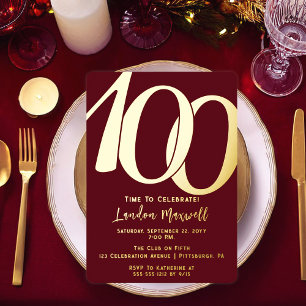 Invitation En Aluminium Typographie Minimaliste 100e Anniversaire