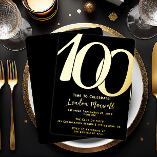 Invitation En Aluminium Typographie Minimaliste 100e Anniversaire
