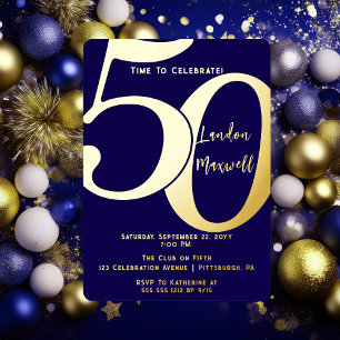 Invitation En Aluminium Typographie Minimaliste 50 Anniversaire 50 ans