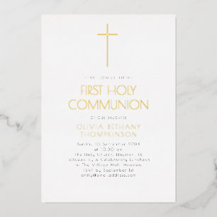 Invitation En Aluminium Typographie minimaliste Première Sainte Communion