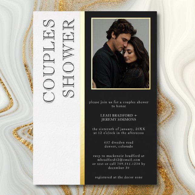 Invitation En Aluminium Typographie moderne Black White Photo Couples Douc (Modern Typography Black White Photo Couples Shower Foil Invitation)