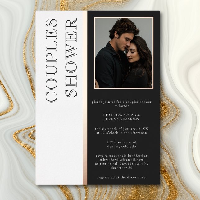 Invitation En Aluminium Typographie moderne Black White Photo Couples Douc (Modern Typography Black White Photo Couples Shower Foil Invitation)