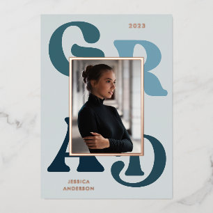 Invitation En Aluminium Typographie moderne Blue Retro Photo 2022 Graduati