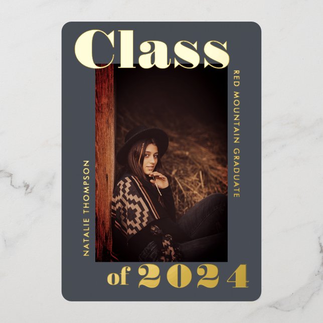 Invitation En Aluminium Typographie moderne Bold 2024 Graduation Party Gre (Recto)