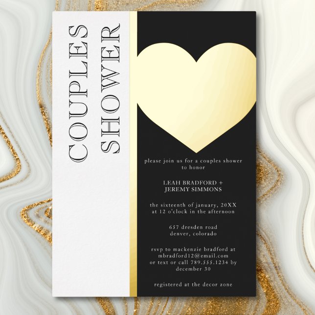 Invitation En Aluminium Typographie moderne Couples noir blanc douche (Modern Typography Black White Couples Shower Foil Invitation)