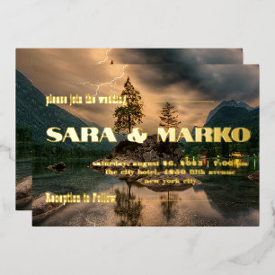 Invitation En Aluminium Typographie Moderne Lac de Montagnes