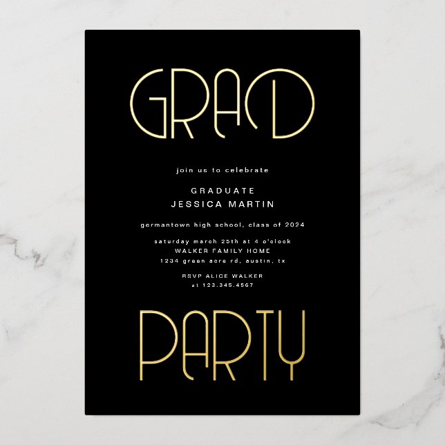 Invitation En Aluminium Typographie moderne Photo Graduation Party (Recto)