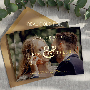 Invitation En Aluminium Typographie moderne photo mariage à conserver date