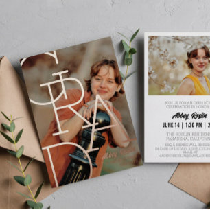 Invitation En Aluminium Typographie moderne Photo Rose Gold Graduation Par