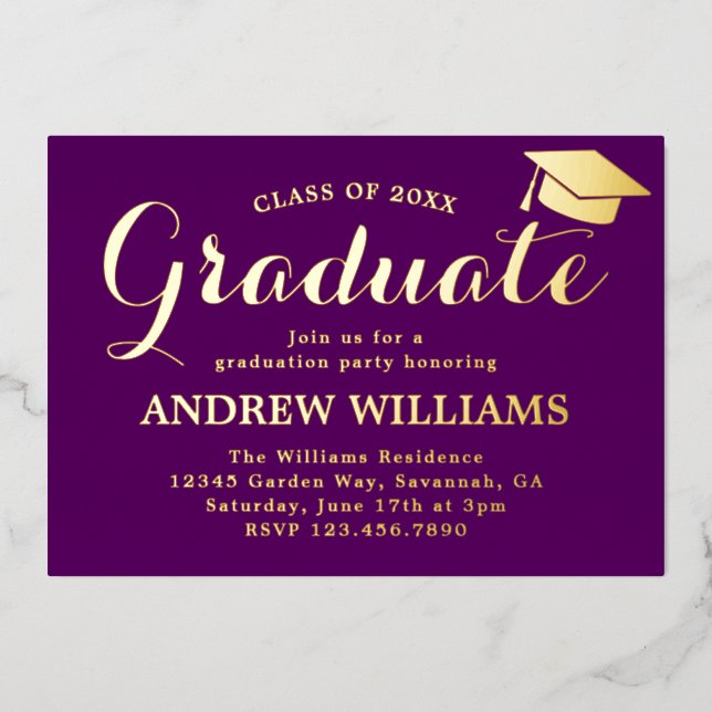 Invitation En Aluminium Typographie moderne Purple Graduation Party (Recto)