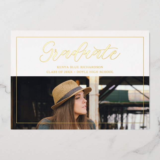 Invitation En Aluminium Typographie moderne Script Photo Graduate Graduate (Recto)