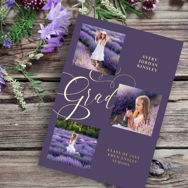 Invitation En Aluminium Typographie moderne violette réelle 3e année Photo (Créateur téléchargé)