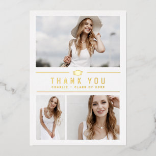 Invitation En Aluminium Typographie or moderne 4 Merci photo Grad