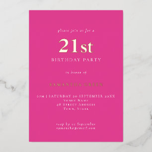 Invitation En Aluminium Typographie simple 21e anniversaire Hot rose
