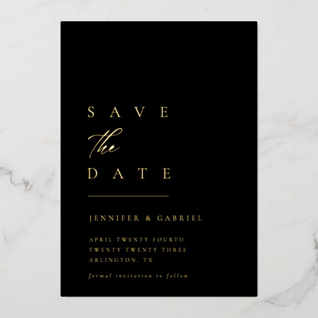 Invitation En Aluminium Ultra-Minimal Gold Typographie Enregistrez la Date (Recto)