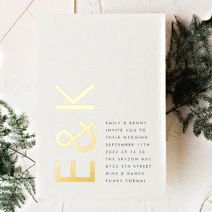 Invitation En Aluminium Ultra Modern REAL GOLD Monogram Navy Blue Wedding