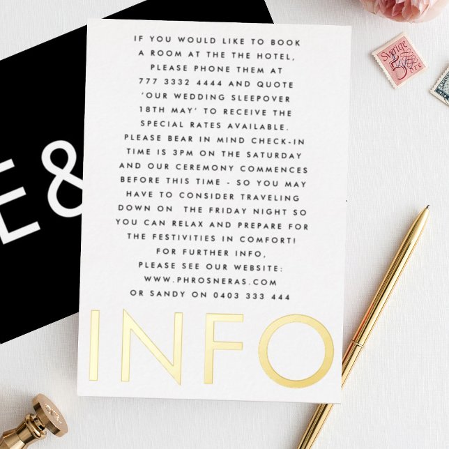 Invitation En Aluminium Ultra Moderne Monogramme 2 x Info Détails OR (**NB READ PRODUCT DESCRIPTION - DIY FOIL DETAILS)