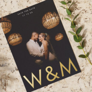 Invitation En Aluminium Ultra Moderne Monogramme Photo de Date de Mariage