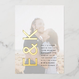Invitation En Aluminium Ultra Moderne Monogramme Simple Mariage OR Photo
