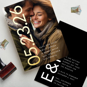 Invitation En Aluminium Ultra Moderne Or Photo Gras DATE Sauvegarder Notre