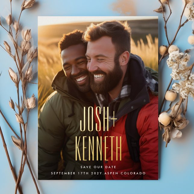 INVITATION EN ALUMINIUM ULTRA SIMPLE MODERNE NOMS OR PHOTO ÉCONOMISER NOTR (Créateur téléchargé)