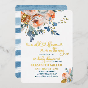 Invitation En Aluminium Un Fleur sauvage Bleu Est En Chemin Bébé Fille Dou