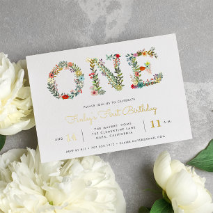 Invitation En Aluminium Un florissant Première fête d'anniversaire