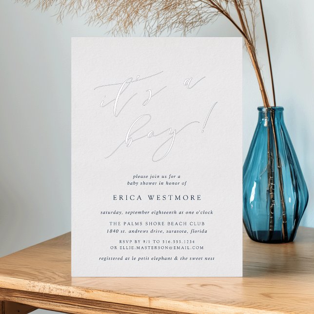 Invitation En Aluminium Un garçon | Baby shower de calligraphie (Créateur téléchargé)