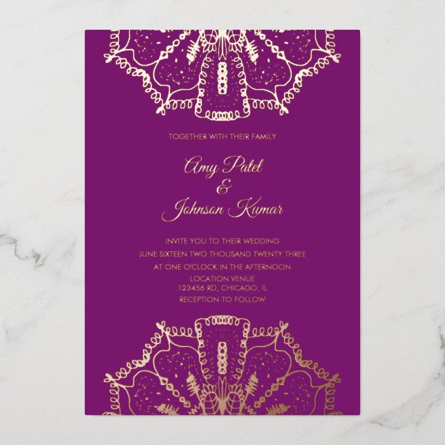Invitation En Aluminium Un Mariage indien hindou mandala habillé (Recto)