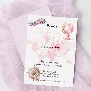 Invitation En Aluminium UN monde derful rose Voyage fille 1er anniversaire