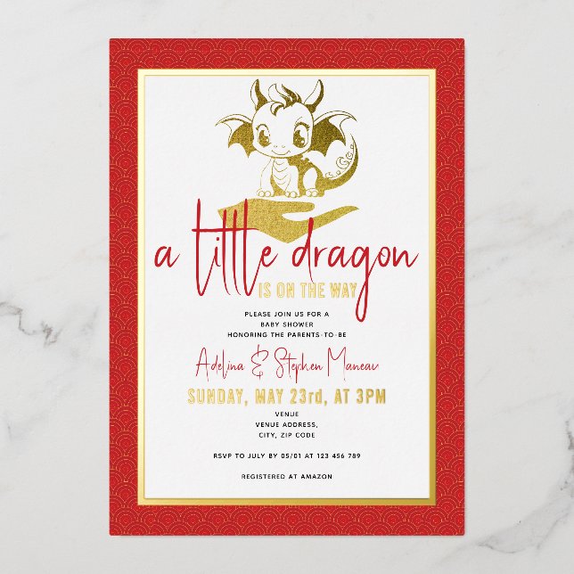 Invitation En Aluminium Un Petit Dragon Mignonne Se Trouve En Chemin Baby  (Recto)