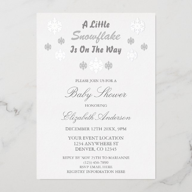 Invitation En Aluminium Un Petit Flocon De Neige Se Trouve Sur Le Chemin D (Recto)