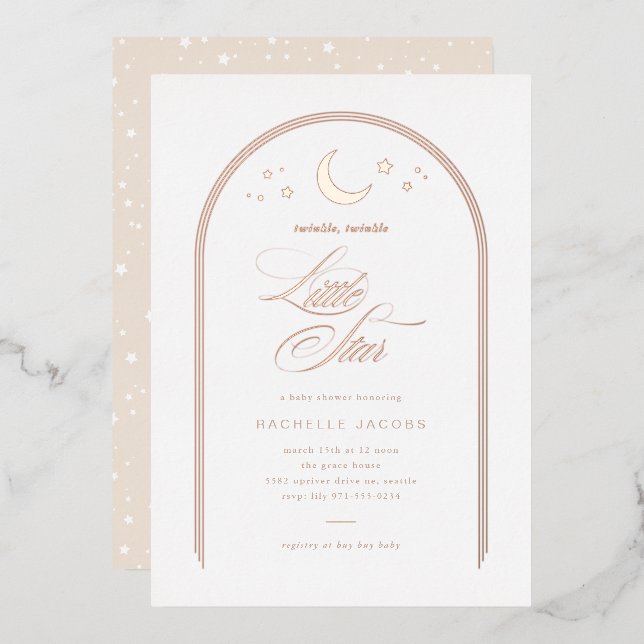 Invitation En Aluminium Une petite étoile Baby shower neutre Rose or (Recto/Verso)