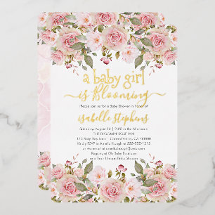 Invitation En Aluminium Une petite fille est en fleurs Fête bébé Fille ros