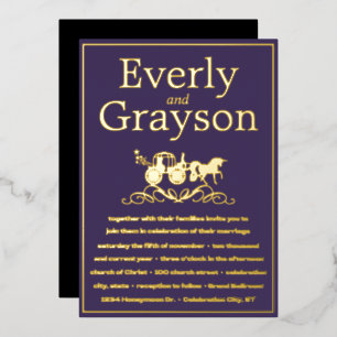 Invitation En Aluminium Unicorne Fairytale Purple Gold Mariage