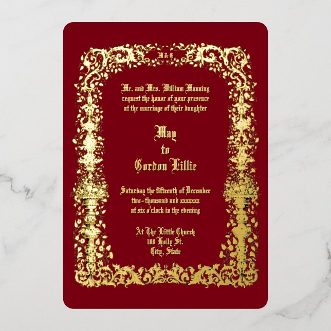 Invitation En Aluminium Urnes de fleurs de l'ère victorienne Mariage front (Recto)