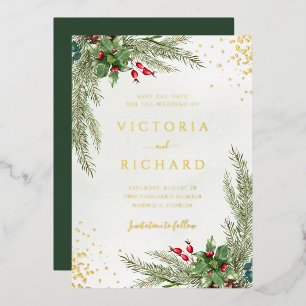 Invitation En Aluminium Vacances d'hiver Botanical Greenery Mariage