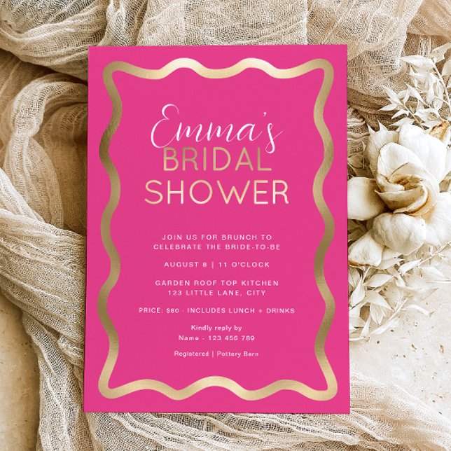 Invitation En Aluminium Vague Rose Chaud Enterrement de Vie de Jeune Fille (Wave Hot Pink Gold Bridal Shower Invitation )