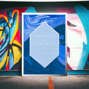 Invitation En Aluminium Vagues bleues minimes modernes Argent Mariage Abst