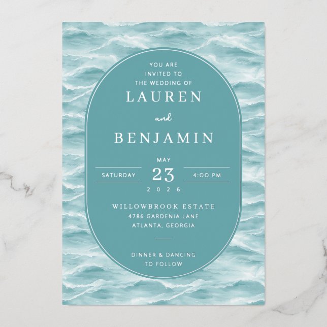 Invitation En Aluminium Vagues d'eau sarcelle sereines (Recto)