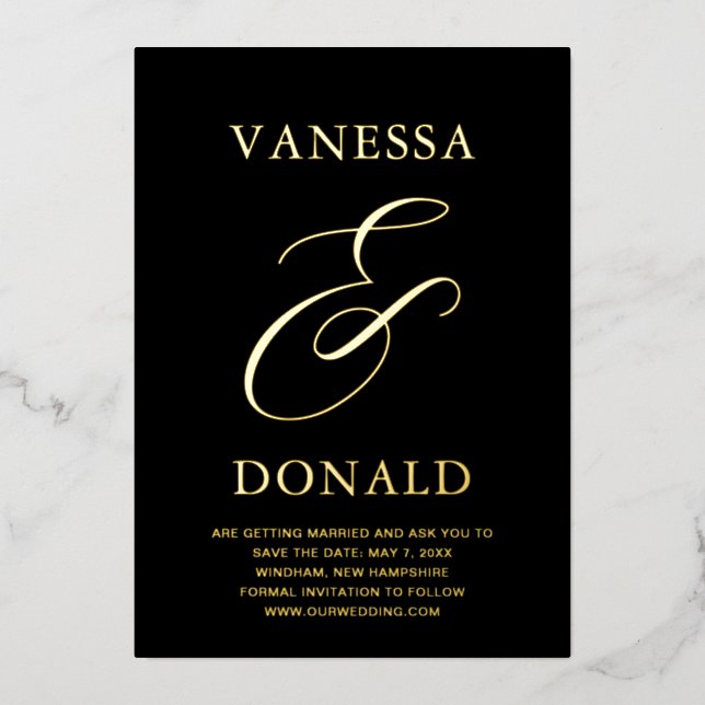 Invitation En Aluminium Vanessa Black Mariage moderne Enregistrer la date (Recto)