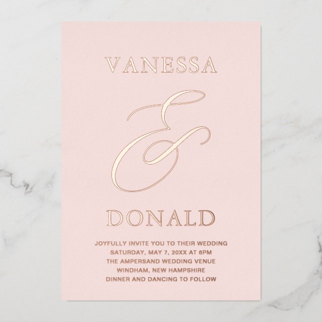 Invitation En Aluminium Vanessa Blush Pink Mariage moderne (Recto)