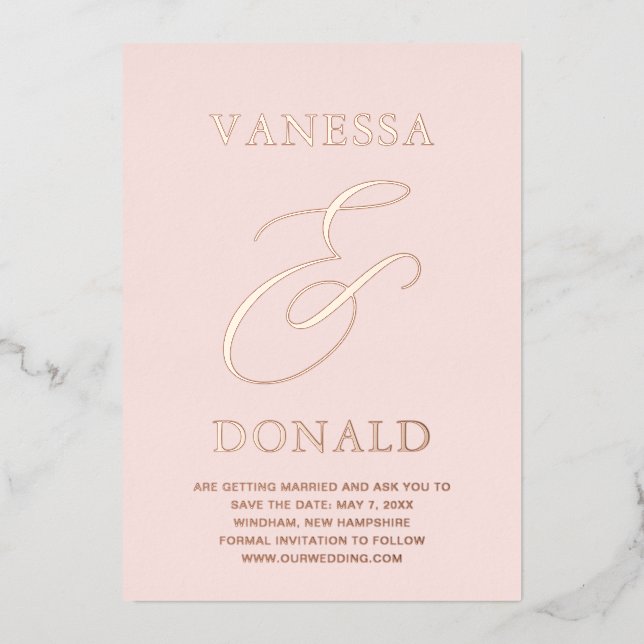 Invitation En Aluminium Vanessa Blush rose mariage moderne Enregistrer la  (Recto)